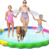 VISTOP Non-Slip Splash Pad for Kids and Dog, Thicken Sprinkler Pool Summer Outdoor Water Toys - Fun Backyard Fountain Play Mat for Baby Girls Boys Children or Pet Dog (77 inch, Red&Yellow&Green&Blue)