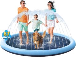 VISTOP Non-Slip Splash Pad for Kids and Dog, Thicken Sprinkler Pool Summer Outdoor Water Toys - Fun Backyard Fountain Play Mat for Baby Girls Boys Children or Pet Dog (87 inch, Blue&Blue)