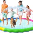 VISTOP Non-Slip Splash Pad for Kids and Dog, Thicken Sprinkler Pool Summer Outdoor Water Toys - Fun Backyard Fountain Play Mat for Baby Girls Boys Children or Pet Dog (97 inch, Red&Yellow&Green&Blue)