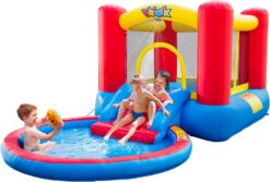 Valwix Inflatable Bounce House with Blower for Kids 3-5 y/o, Bouncy Castle w/Waterslide & Pool for Wet Dry Combo, Bouncer w/Repair Kits, Fun Bounce Area with Basketball Hoop, Blue & Red