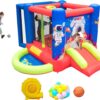 WELLFUNTIME Inflatable Bounce House with Slide, Jumping Castle with Blower for Kids Play House with Wave Pool