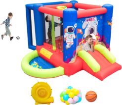 WELLFUNTIME Inflatable Bounce House with Slide, Jumping Castle with Blower for Kids Play House with Wave Pool