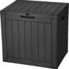 YITAHOME 30 Gallon Deck Box, Outdoor Storage Box for Patio Furniture, Pool Accessories, Cushions, Garden Tools and Outdoor, Waterproof Resin with Lockable Lid and Side Handles (Black)