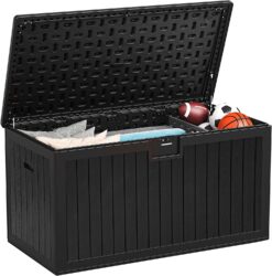 YITAHOME XL 150 Gallon Large Deck Box,Outdoor Storage for Patio Furniture Cushions,Garden Tools and Pool Toys with Flexible Divider,Waterproof,Lockable (Black)