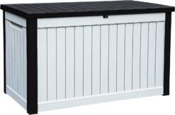 YITAHOME XXL 230 Gallon Large Outdoor Storage Deck Box for Patio Furniture, Outdoor Cushions, Garden Tools and Sports/Pools Equipment, Weather Resistant Resin, Lockable (Black&White1)