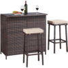 Easyfashion 3-Piece Outdoor Rattan Wicker Bar Set, Brown