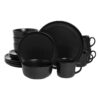 10 Strawberry Street Double Line 16 Piece Stoneware Dinnerware Set, Matte Black