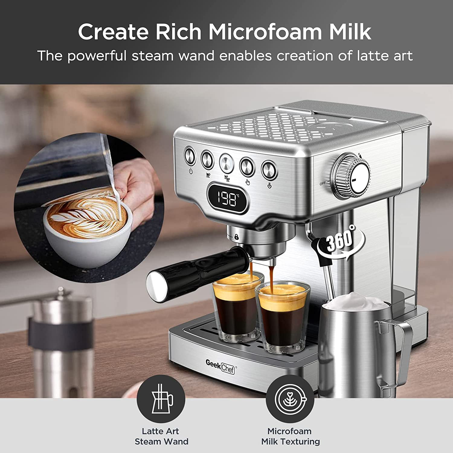 Geek Chef Espresso Machine, 20 Bar Espresso Machine With Milk