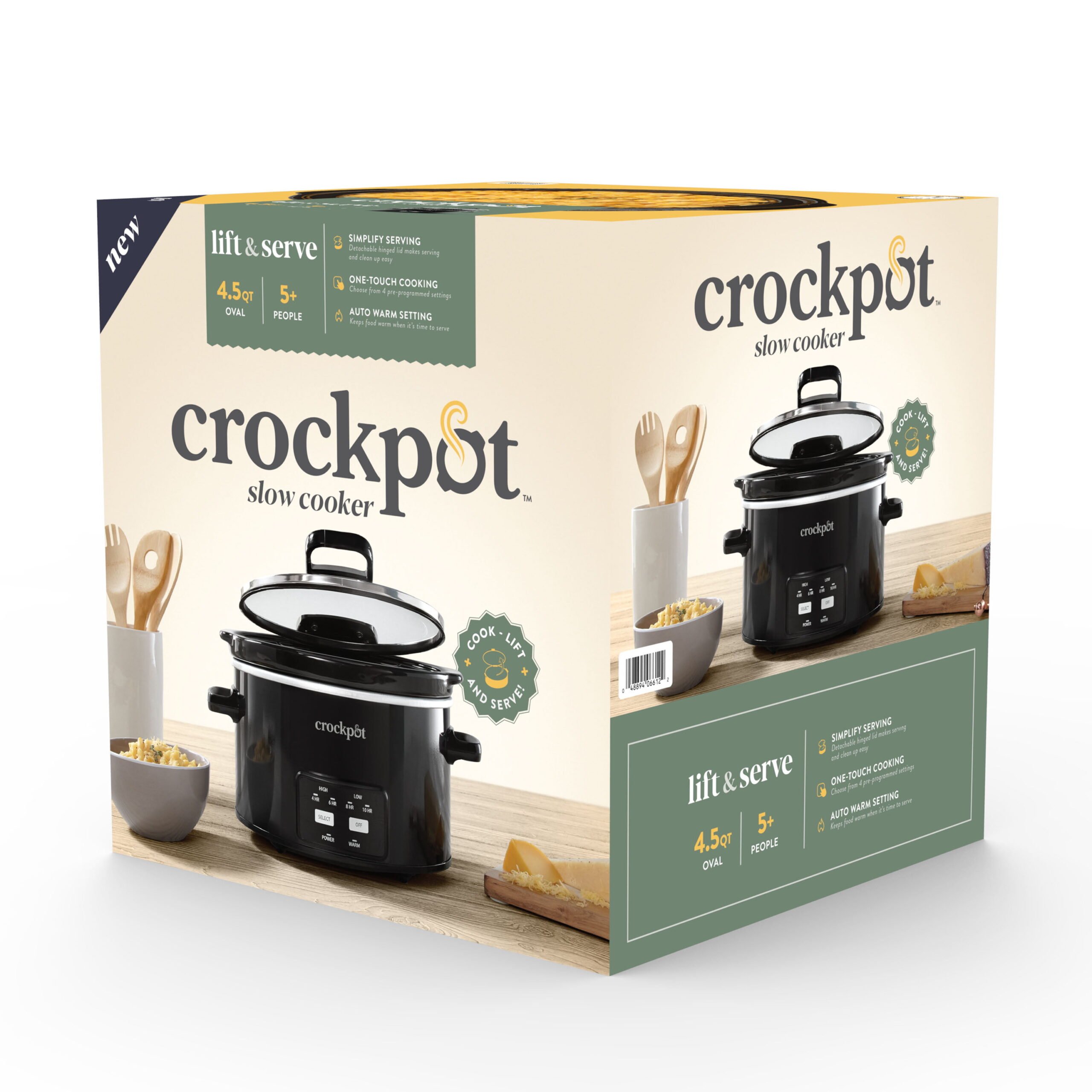 Crockpot™ 4.5-Quart Lift & Serve Hinged Lid Slow Cooker, One-Touch Control,  Black