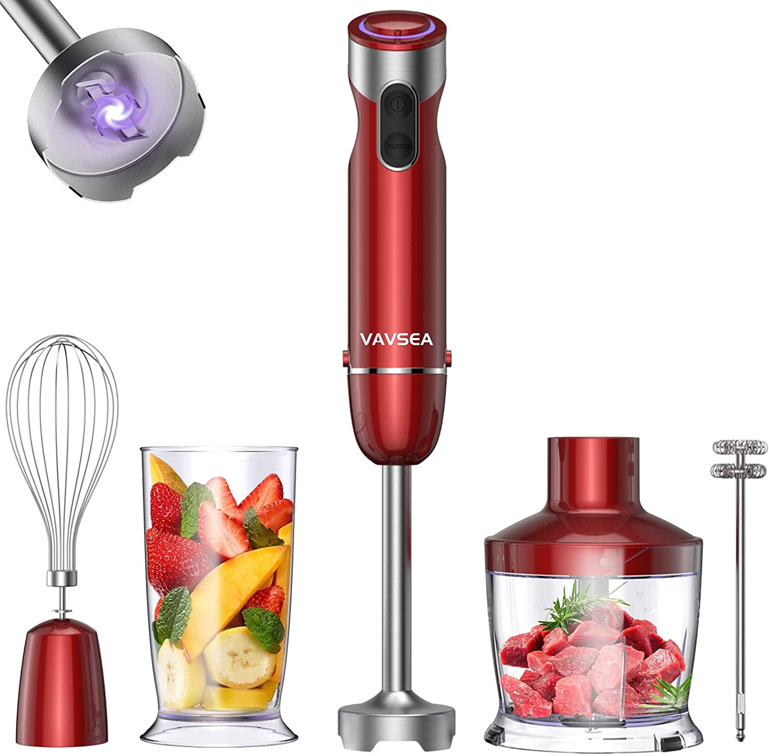 Us Plug 4-in-1 Immersion Hand Blender, 5 Speed Blender,powerful Handheld Stick  Blender With 304 Stainless Steel Blades, Chopper, Beaker, Whisk For  Smoothie, Handheld Immersion Blender With Egg Whisk,sauces Red,puree, Soup  - Temu