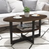 Furinno JAYA Oval Coffee Table, Columbia Walnut/Black