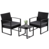 SmileMart 3-Piece Bistro Set with Rattan Chairs for Outdoor Patio and Balcony, Black Cushions