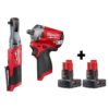 Milwaukee 2557-20-2555-20-48-11-2412 M12 FUEL 12V Lithium-Ion Brushless Cordless 3/8 in. Ratchet and 1/2 in. Impact Wrench with Two 3.0 Ah Batteries