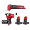 Milwaukee 2526-20-2551-20-48-11-2412 M12 FUEL 12V Lithium-Ion Cordless Oscillating Multi-Tool and Impact Driver with Two 3.0 Ah Batteries