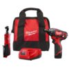 Milwaukee 2401-21R M12 12V Lithium-Ion Cordless 3/8 in. Ratchet and Screwdriver Combo Kit (2-Tool) with Battery, Charger, Tool Bag