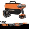 RIDGID R86012K-R866011B 18V Brushless Cordless 2-Tool Combo Kit w/ 1/2 in. Impact Wrench, 3/8 in. Ratchet, 4.0 Ah MAX Output Battery and Charger