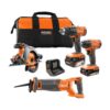 RIDGID R96256 18V Cordless 4-Tool Combo Kit with (1) 4.0 Ah Battery, (1) 2.0 Ah Battery, Charger, and Bag