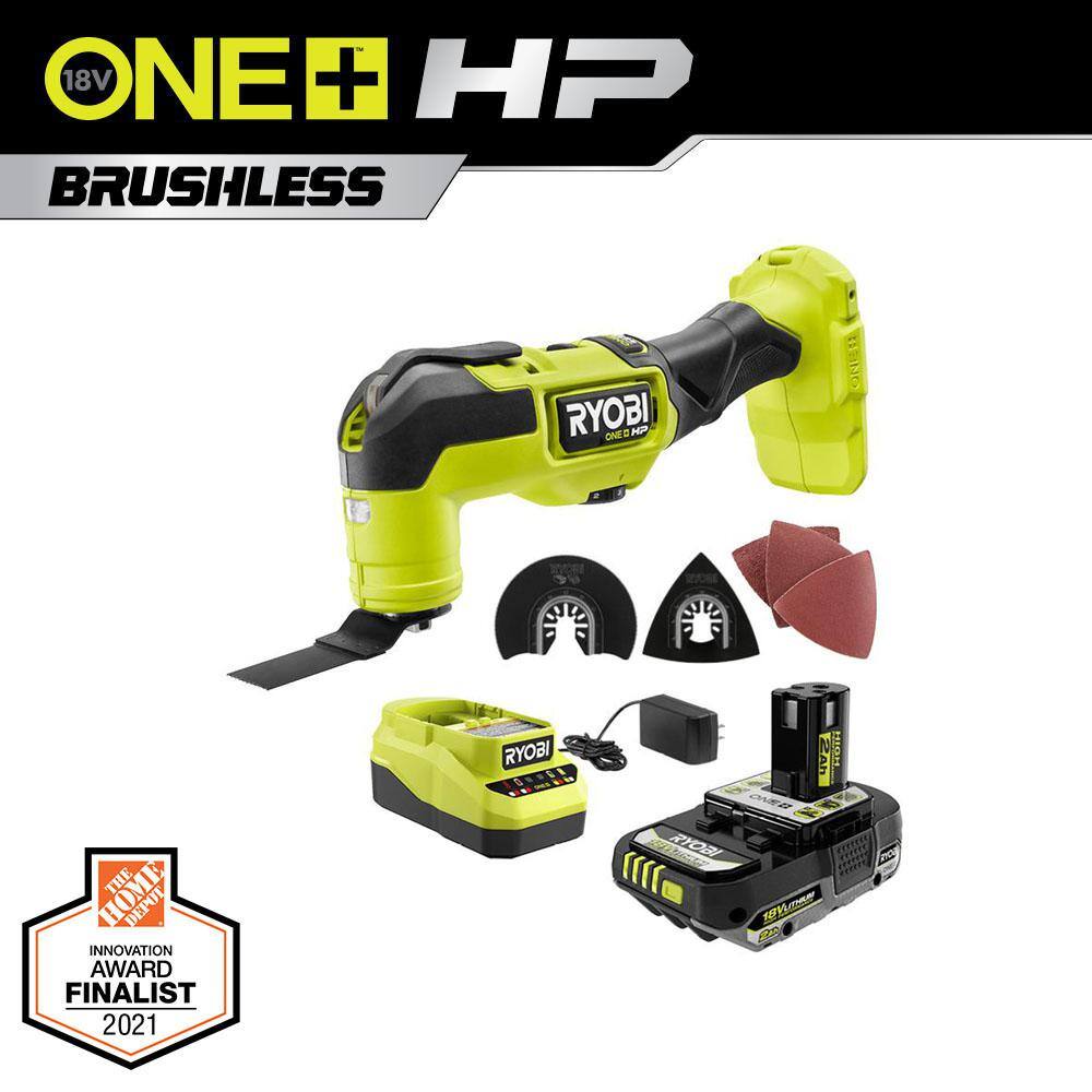 RYOBI PBLMT50K1 ONE+ HP 18V Brushless Cordless Multi-Tool Kit with 2.0 Ah  HIGH PERFORMANCE Battery and Charger