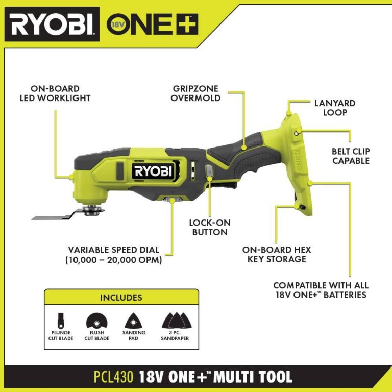 RYOBI PCL430K1 ONE+ 18V Cordless MultiTool Kit with 2.0 Ah Battery and