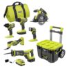 RYOBI PCL1600K2-STM201 ONE+ 18V Cordless 6-Tool Combo Kit with 1.5 Ah Battery, 4.0 Ah Battery, Charger, and LINK Rolling Tool Box
