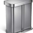 simplehuman 58 Liter / 15.3 Gallon Rectangular Hands-Free Dual Compartment Recycling Kitchen Step Trash Can with Soft-Close Lid, Brushed Stainless Steel