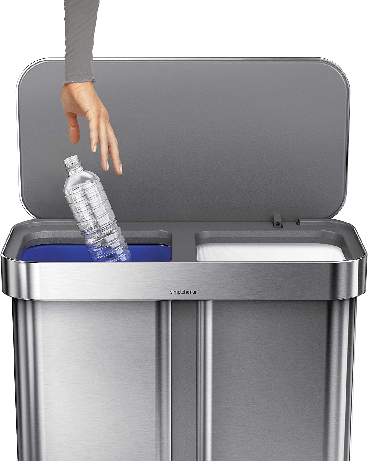 simplehuman 45 Liter Rectangular Hands-Free Kitchen Step Trash Can with  Soft-Close Lid, Brushed Stainless Steel with Plastic Lid 