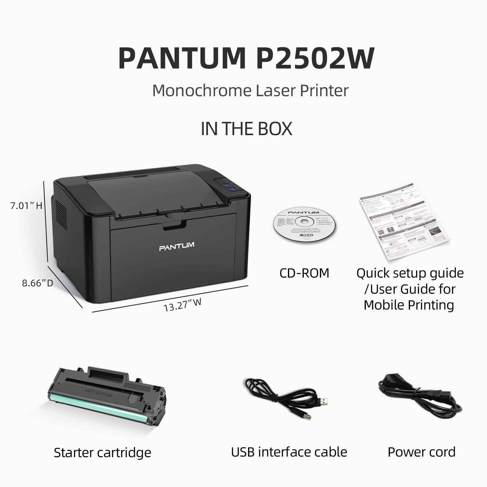 PANTUM P2502W Monochrome Compact USB Wireless Laser Printer in Black and  White with Mobile Printing