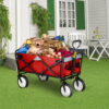 BENTISM Folding Wagon Cart Utility Collapsible Wagon 176 lbs w/ Adjustable Handle, Red