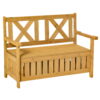Outsunny 45.25" Patio Loveseat Wooden Bench for Two Person, 29 Gallon Outdoor Storage Bench, Large Entryway Deck Box w/ Unique X-Shape Back, for Deck, Porch & Balcony, Yellow