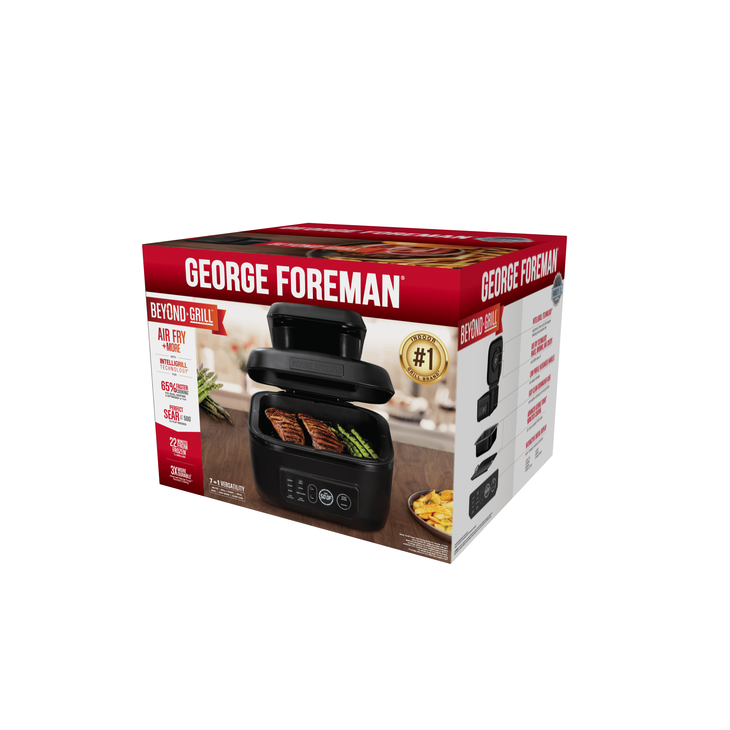 George Foreman Beyond Grill 7-in-1 Electric Indoor Grill and 6 Quart Air  Fryer, Black, MCAFD800D