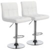 Easyfashion Adjustable Modern Faux Leather Mid-Back Bar Stool, Set of 2, White