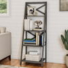 Lavish Home 4-Tier Freestanding Ladder Bookshelf with X-Back Frame, Gray