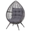 Outsunny Patio Wicker Egg Chair w/ Soft Cushion, Teardrop Cuddle Seat, Outdoor / Indoor Patio Chair, PE Plastic Rattan Furniture with Adjustable Height Feet Pads, Gray