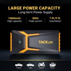 Tacklife Car Jump Starter T8 800A Peak 18000mAh Lithium Car Jump Starter w/  LCD Screen.12V Auto Battery Booster