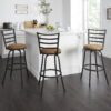 Mainstays 3 Pack Adjustable 24" or 29" Bronze Ladder Back Swivel Barstool, Tan Microfiber Seat