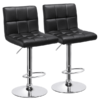 Easyfashion Adjustable Modern Faux Leather Mid-Back Bar Stool, Set of 2, Black