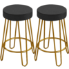 SMILE MART 26.5"H Upholstered Velvet Counter Stools with Golden Metal Legs Set of 2, Black