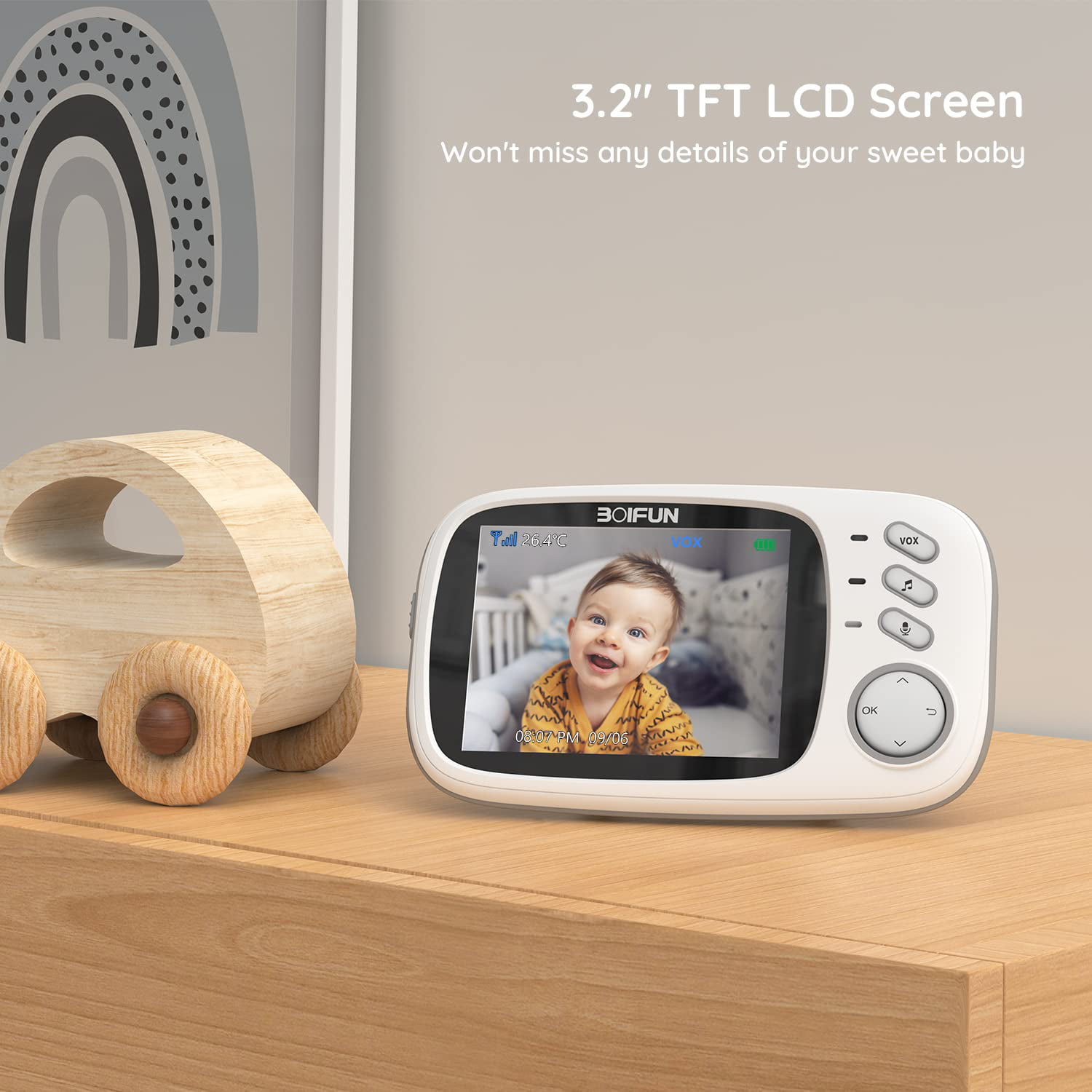 BOIFUN Baby Monitor with Camera and Audio, No WiFi, VOX Mode, Night Vision,  3.2'' HD Screen, Two-Way Audio, Baby Camera