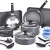 BELLA Nonstick Cookware Set with Glass Lids - Aluminum Bakeware, Pots and Pans, Storage Bowls & Utensils, Compatible with All Stovetops, 21 Piece, Black
