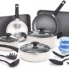 BELLA Nonstick Cookware Set with Glass Lids - Aluminum Bakeware, Pots and Pans, Storage Bowls & Utensils, Compatible with All Stovetops, 21 Piece, White