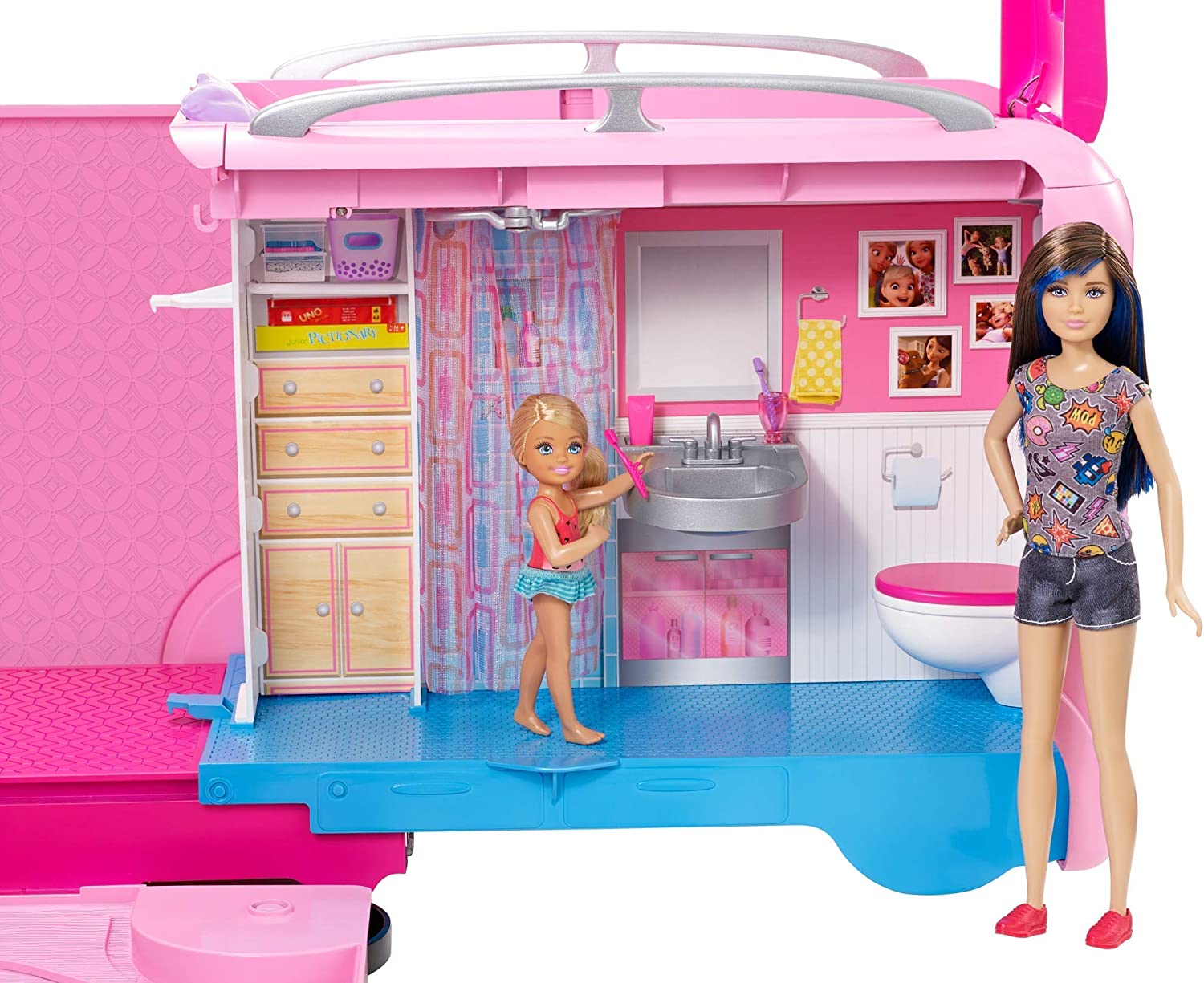  Barbie Camper Playset, DreamCamper Toy Vehicle with 60  Accessories Including Furniture, Pool and 30-inch Slide : Toys & Games