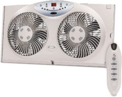 Bionaire Window Fan with Twin 8.5-Inch Reversible Airflow Blades and Remote Control, White