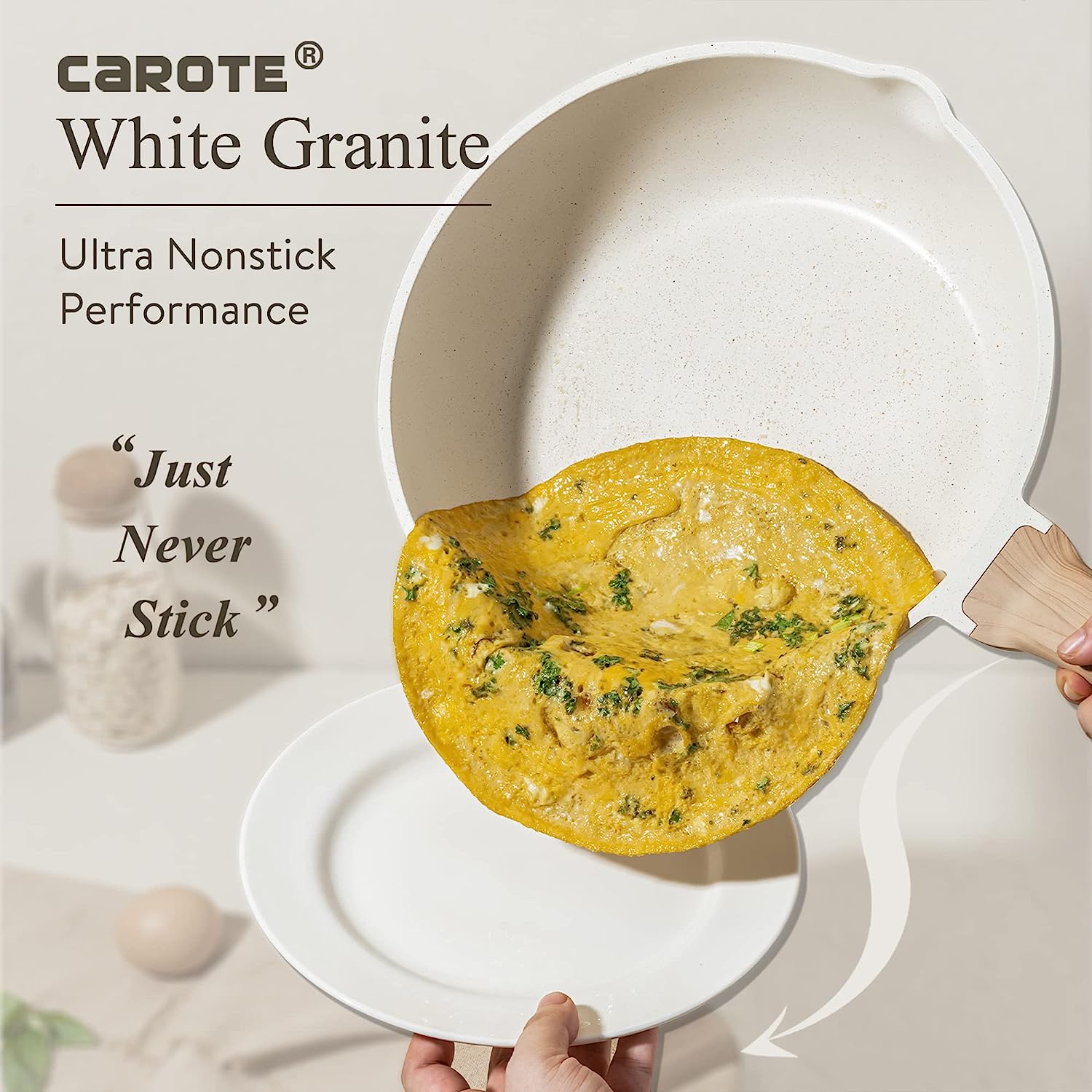 CAROTE 10 Pcs Nonstick Pots and Pans Set, Induction Kitchen Cookware Sets,  White Granite Cooking Set (PFOS, PFOA Free)