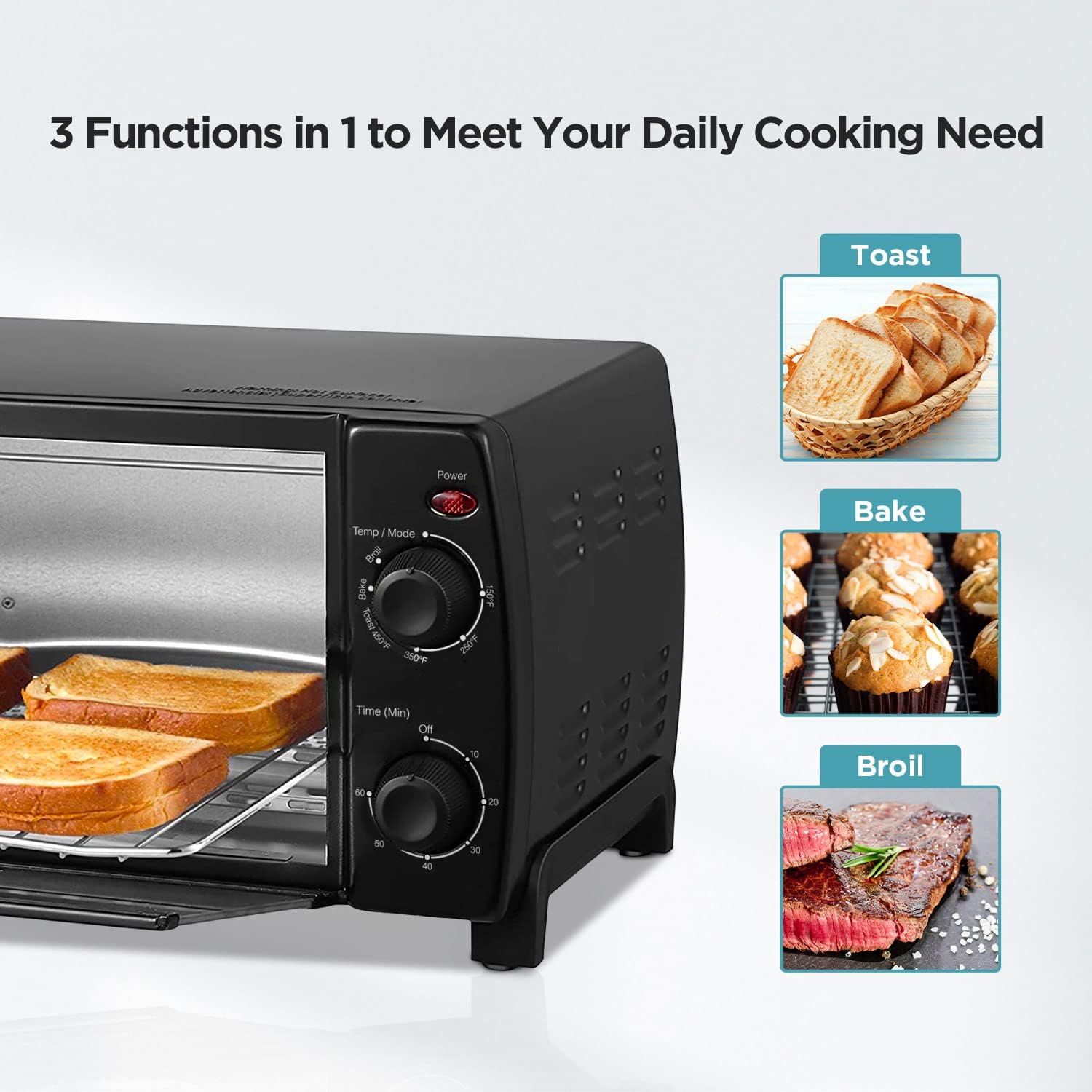 COMFEE' 4 Slice Small Toaster Oven Countertop, 12L with 30-Minute