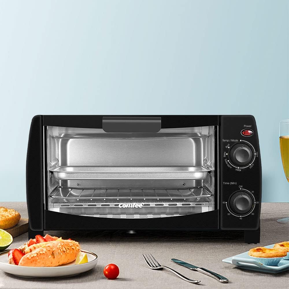 COMFEE' 4 Slice Small Toaster Oven Countertop, Retro Compact Design,  Multi-Function with 30-Minute Timer, Bake, Broil, Toast, 1000 Watts, 2-Rack  Capacity, Black (CFO-BB101)