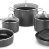 Calphalon 10-Piece Pots and Pans Set, Nonstick Kitchen Cookware with Stay-Cool Stainless Steel Handles and Pour Spouts, Grey