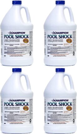 Champion Pool Shock - Ready to Use Liquid Chlorine - Commercial Grade 12.5% Concentrated Strength - 4 Gallon