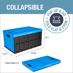 CleverMade 62L Collapsible Storage Bins with Lids - Folding Plastic  Stackable Utility Crates, Solid Wall CleverCrates, 3 Pack, Neptune Blue