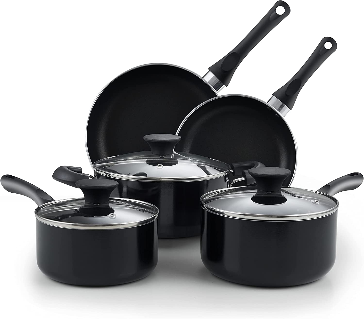 Cook N Home Non-Stick Basic Kitchen Cookware Pots and Pans Set, Stay Cool  Handle, Black, 8-Piece