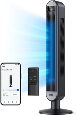 Dreo Smart Tower Fans for Home, 90° Oscillating Fan for Bedroom Indoors, Voice Control Floor Fan with 12H Timer, 42 Inch Quiet Bladeless Standing Fan with LED Display, 6 Speeds, Work with Alexa/Google